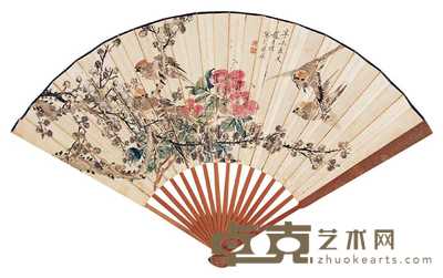 赵月楼 冯祖培 1931年作 花鸟 行书 成扇 